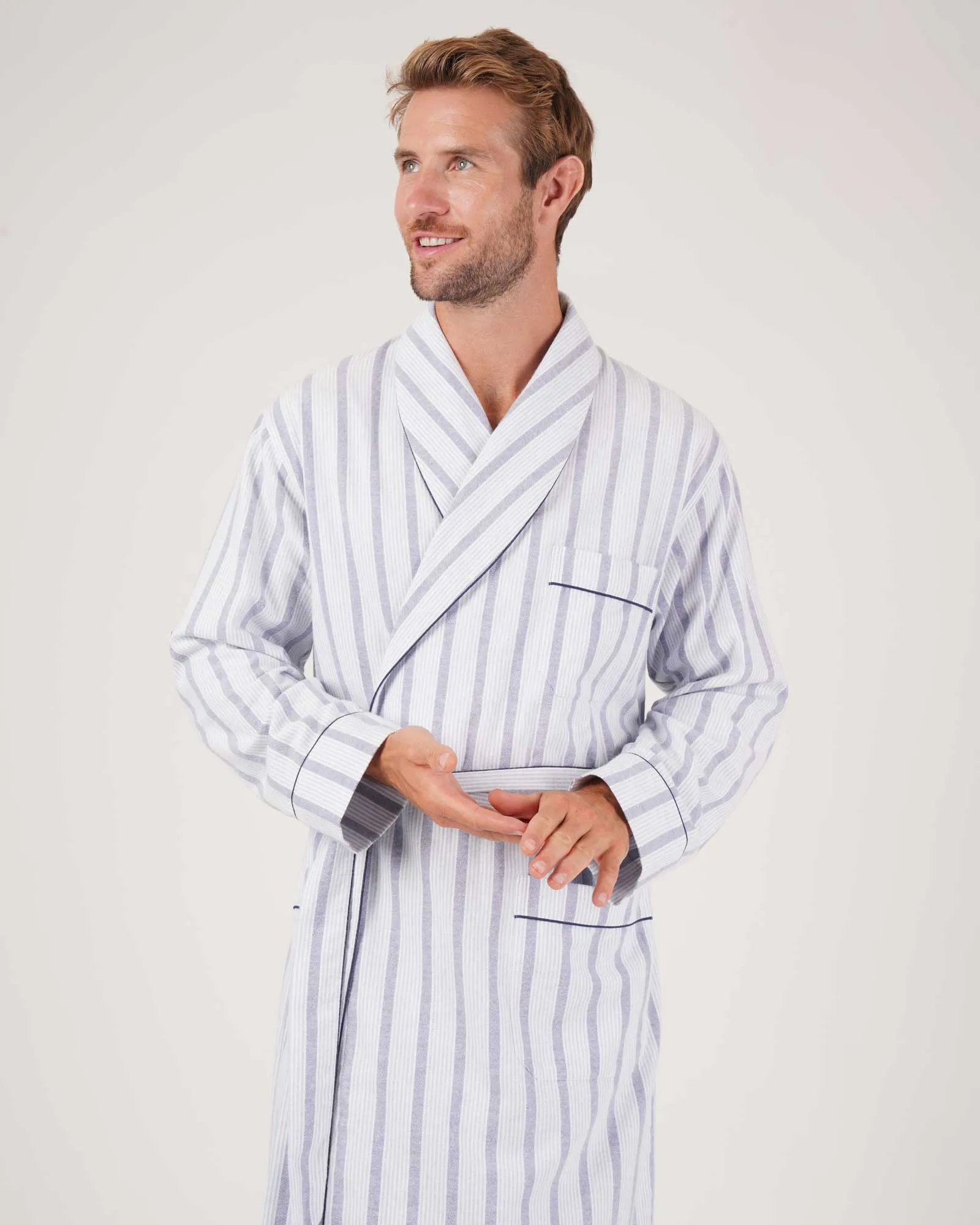 Men's Brushed Cotton Dressing Gown - Ripple Stripe