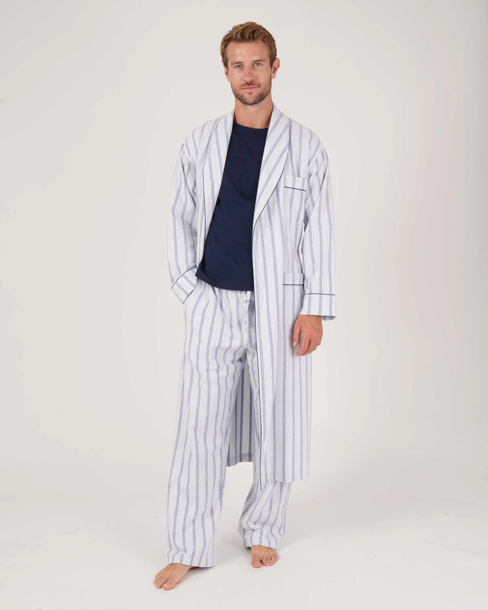 Men's Brushed Cotton Dressing Gown - Ripple Stripe