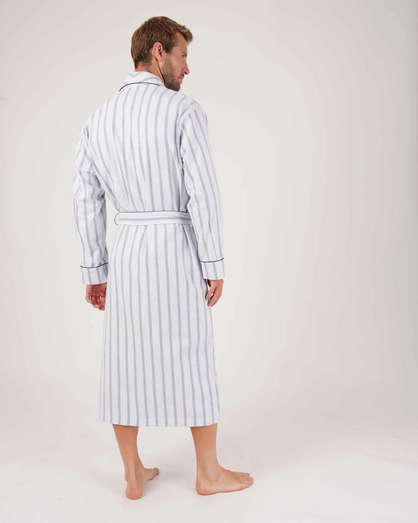 Men's Brushed Cotton Dressing Gown - Ripple Stripe