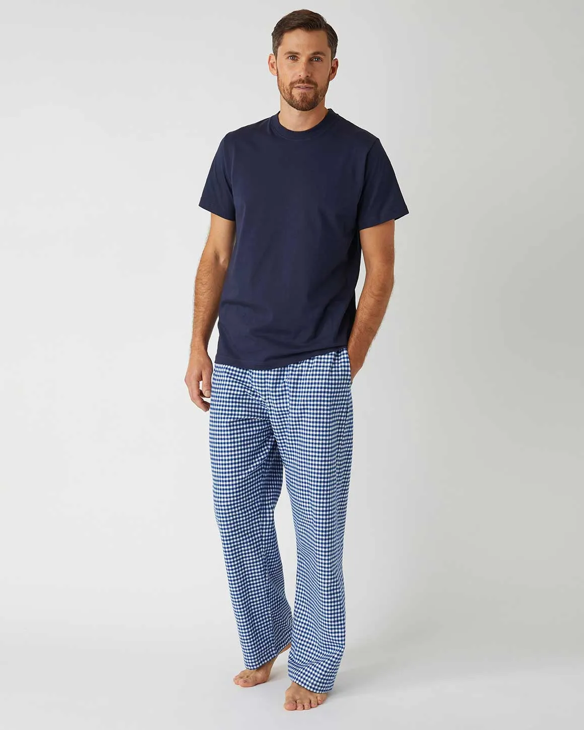 Men's Brushed Cotton Pyjama Trousers - Navy Gingham