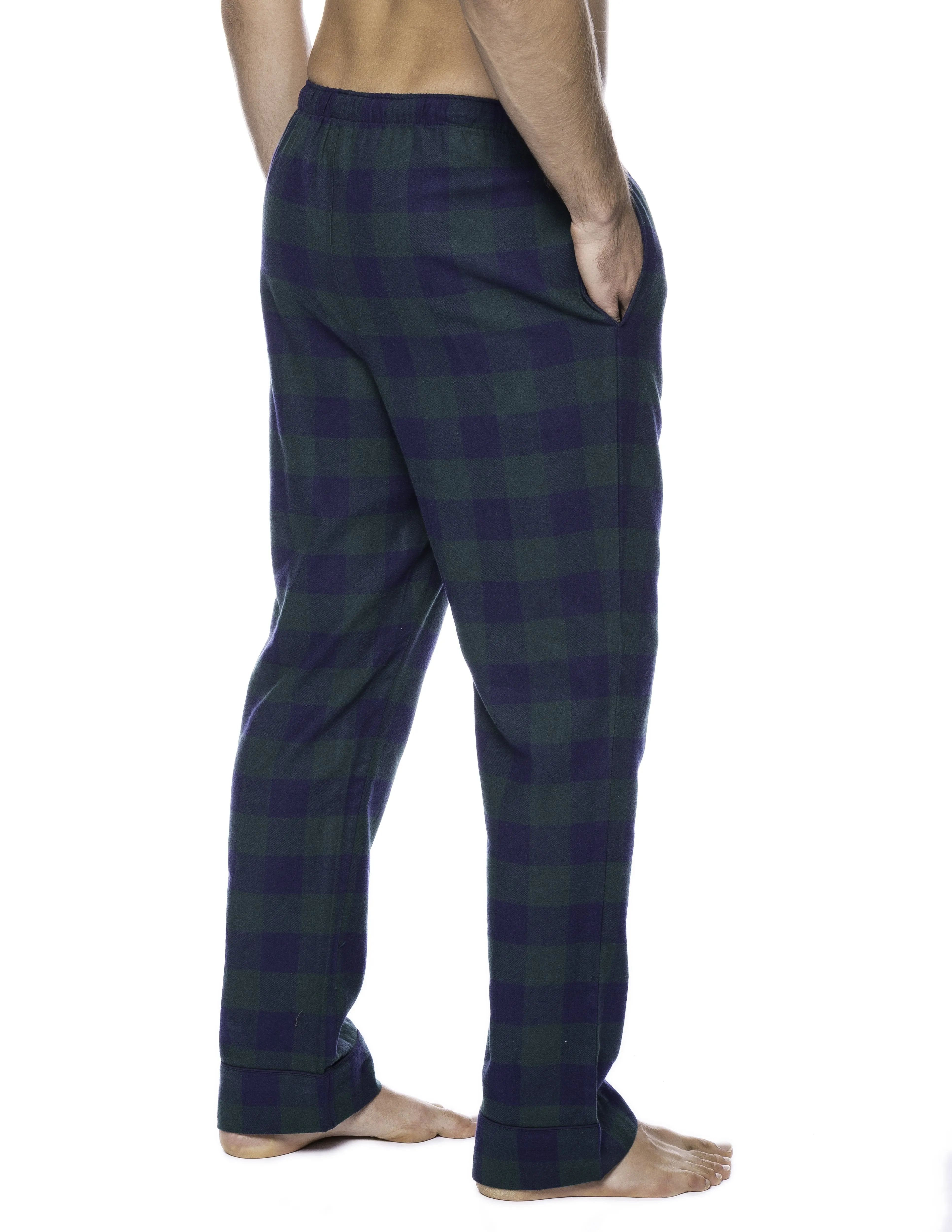 Mens Gingham 100% Cotton Flannel Lounge Pants - Gingham Green/Navy