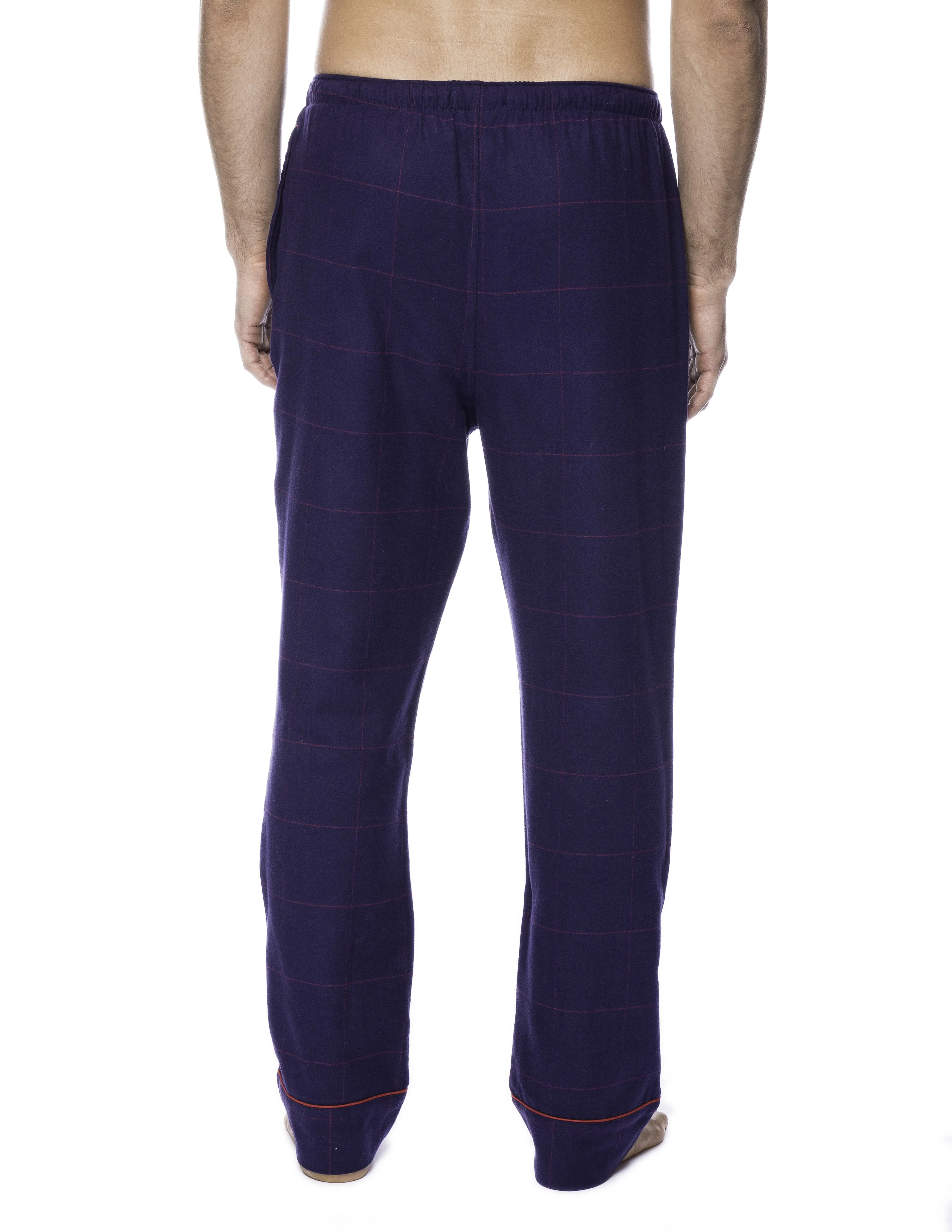 Mens Gingham 100% Cotton Flannel Lounge Pants - Windowpane Checks Blue/Red