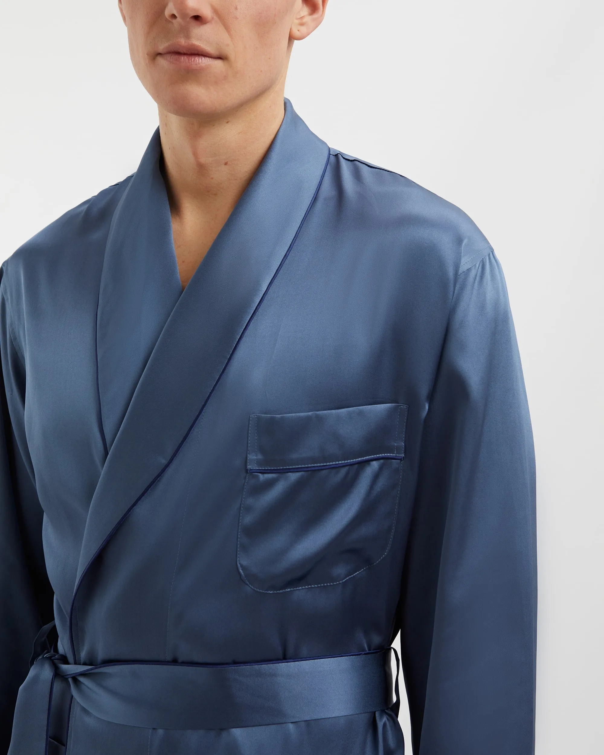 Men's Silk Dressing Gown - Airforce Blue