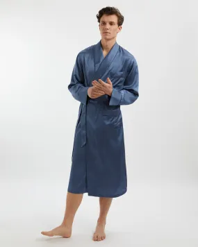 Men's Silk Dressing Gown - Airforce Blue