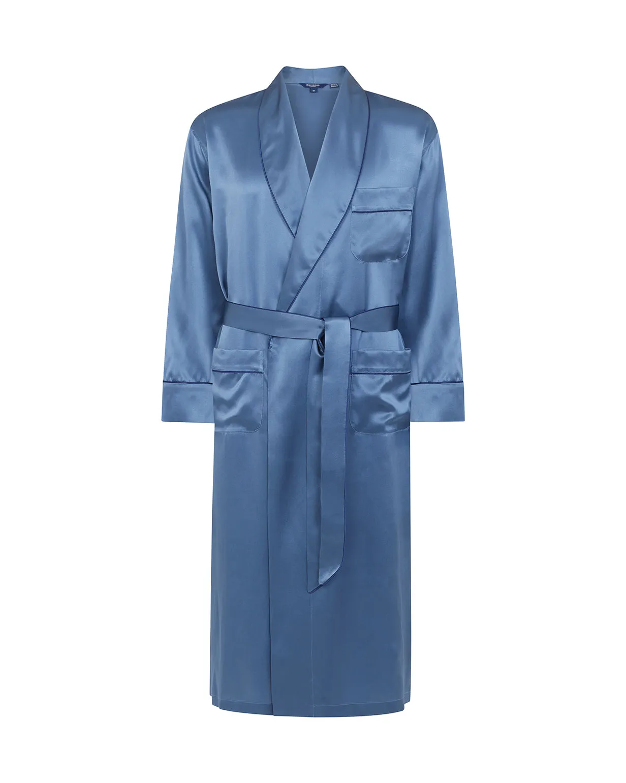 Men's Silk Dressing Gown - Airforce Blue