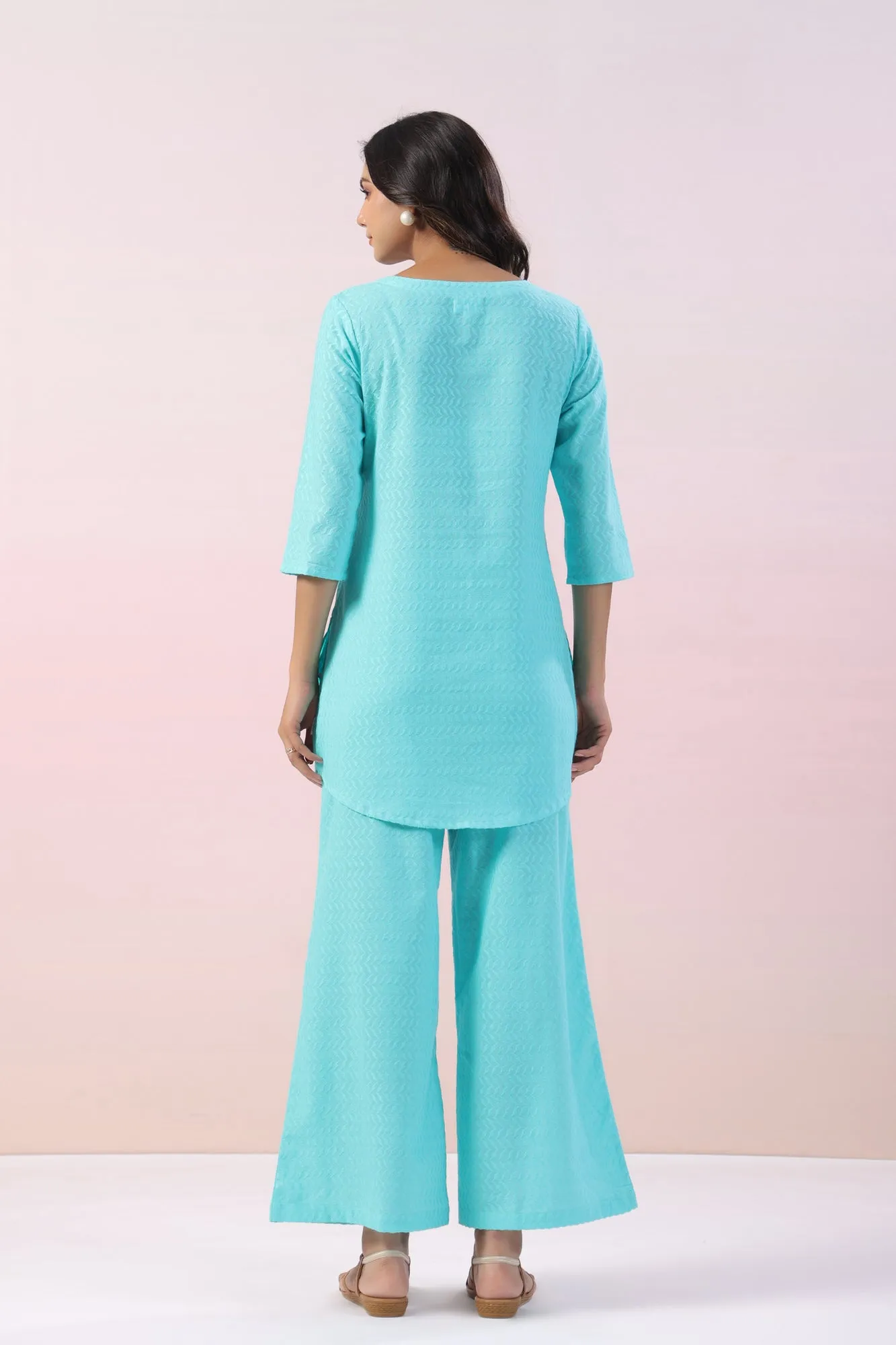 Ocean Solid Cotton Palazzo Loungewear Set