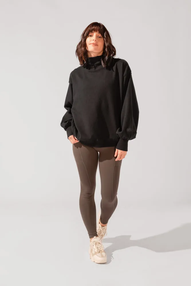 Ooey Gooey Mockneck Sweatshirt with Pockets - Black