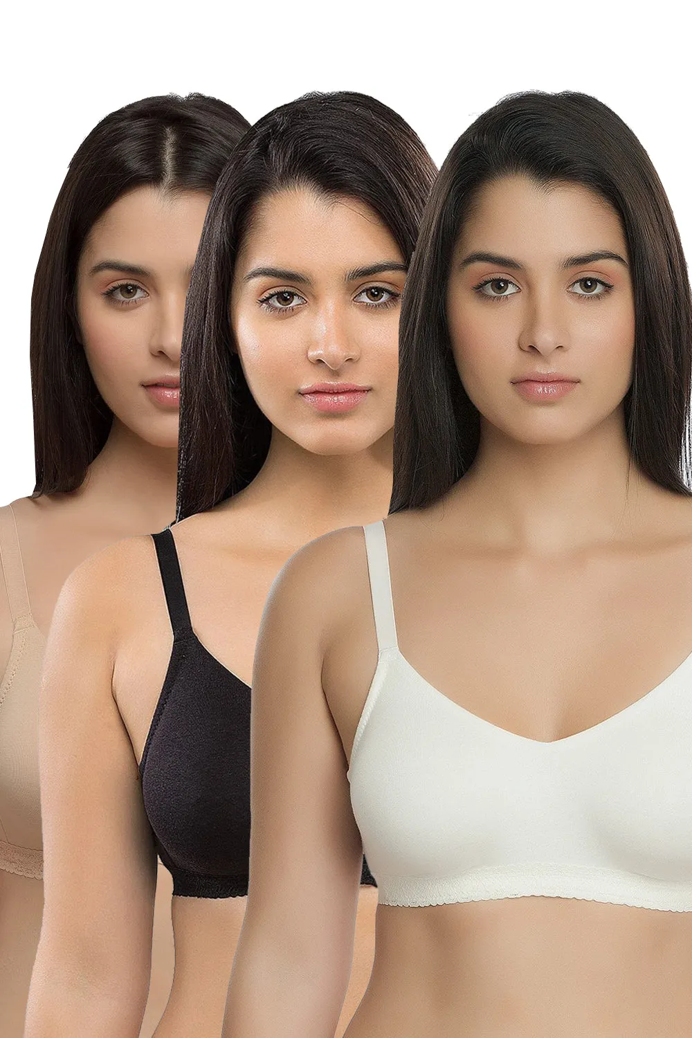 Organic Seamless Laced Bra (Pack of 3)-ISB054-M.White_Skin_Black-