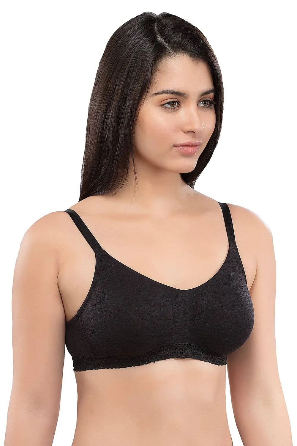 Organic Seamless Laced Bra (Pack of 3)-ISB054-M.White_Skin_Black-