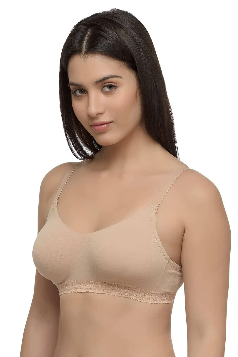 Organic Seamless Laced Bra (Pack of 3)-ISB054-Skin_Skin_M.White-