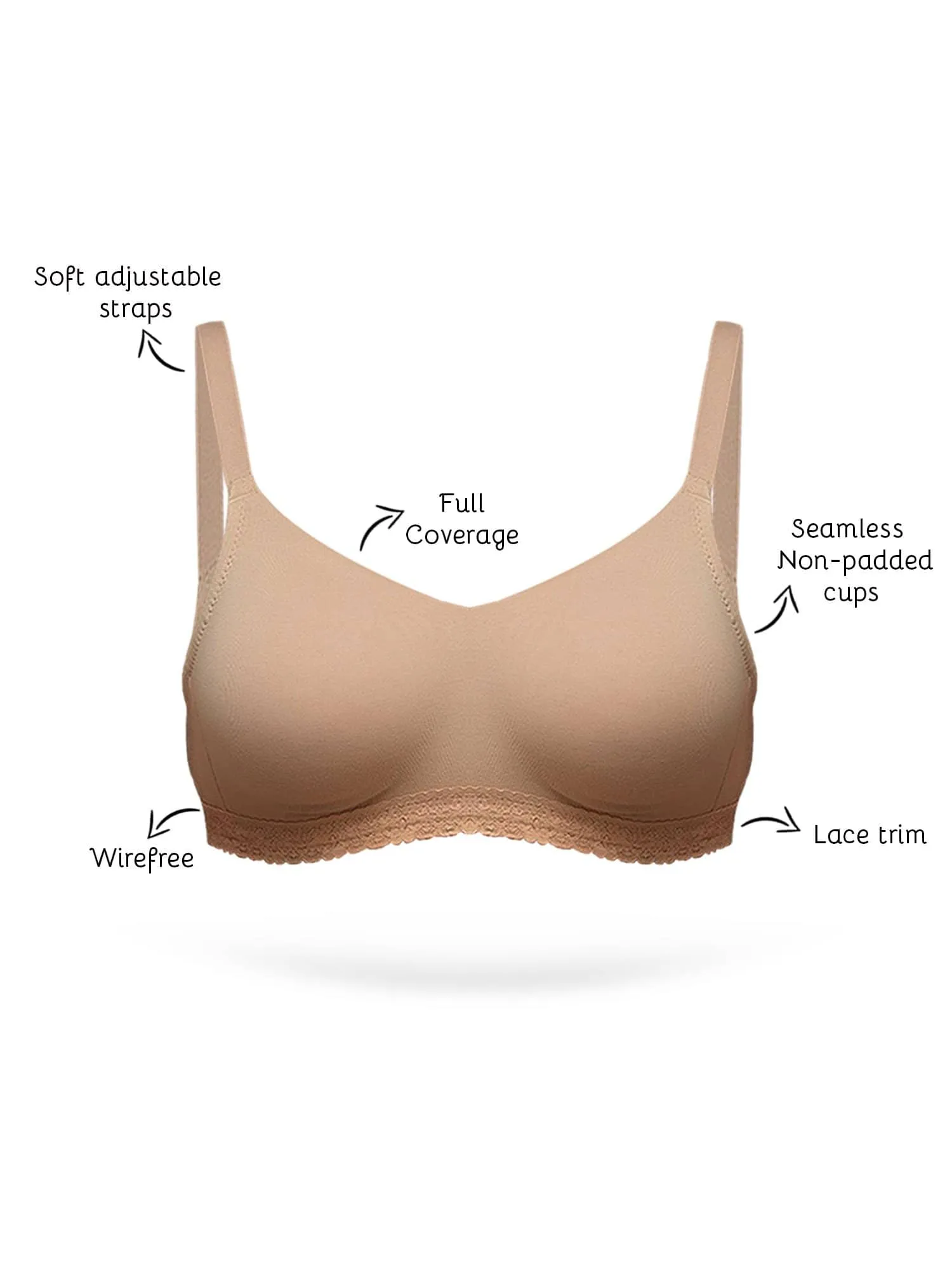 Organic Seamless Laced Bra (Pack of 3)-ISB054-Skin_Skin_M.White-