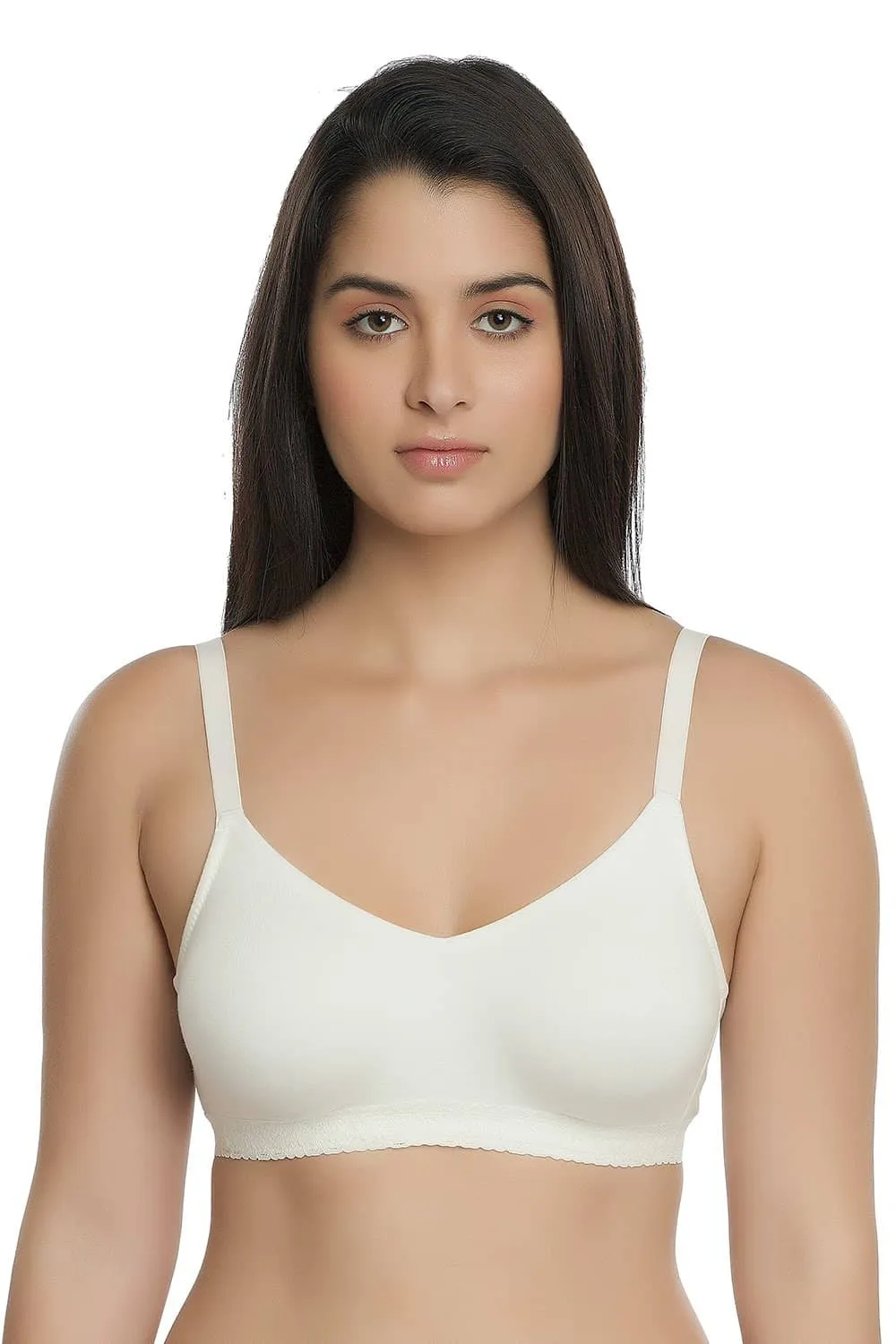 Organic Seamless Laced Bra (Pack of 3)-ISB054-Skin_Skin_M.White-