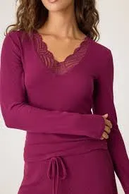 PJ SALVAGE-LACEY VASICS LONG SLEEVE TOP-BORDEAUX