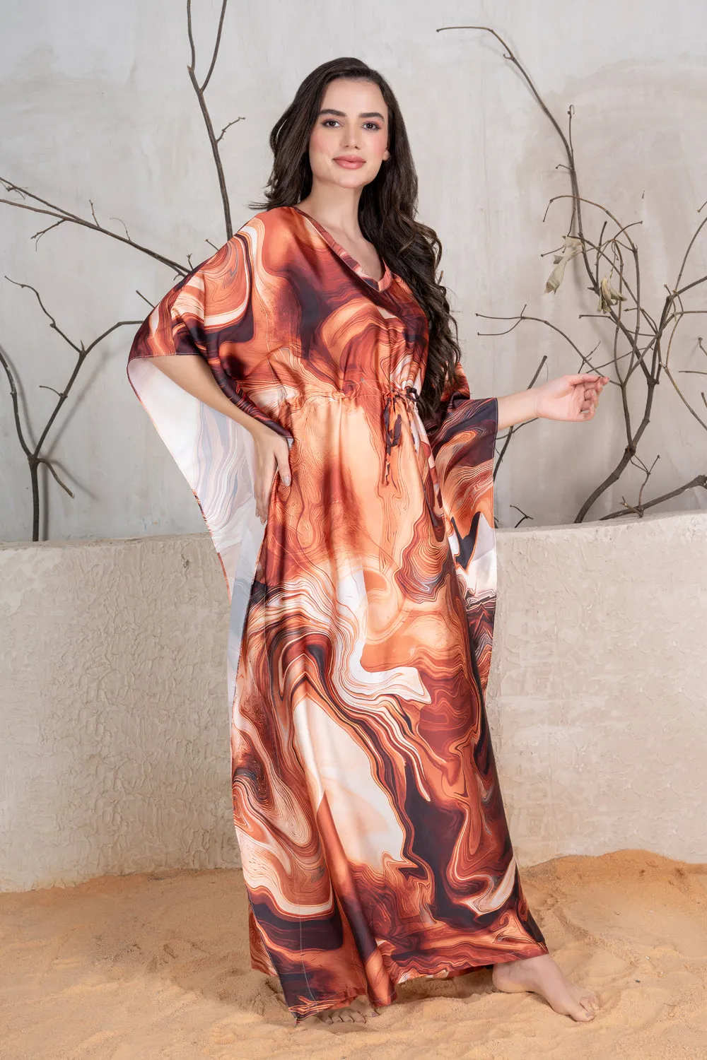 Printed Satin Kaftan