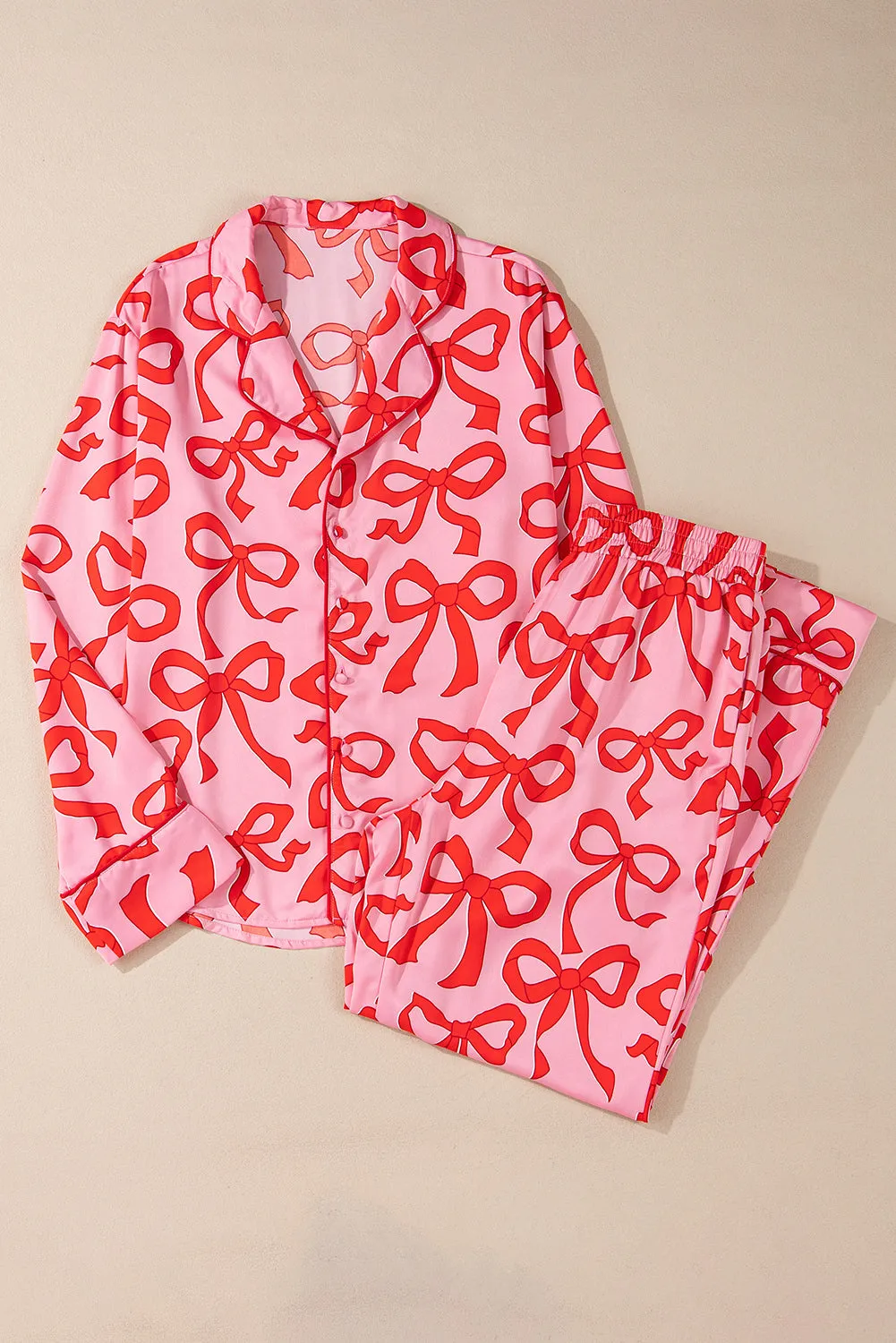 Red Bows 2 Piece Long Sleeve Pajama Pant Set