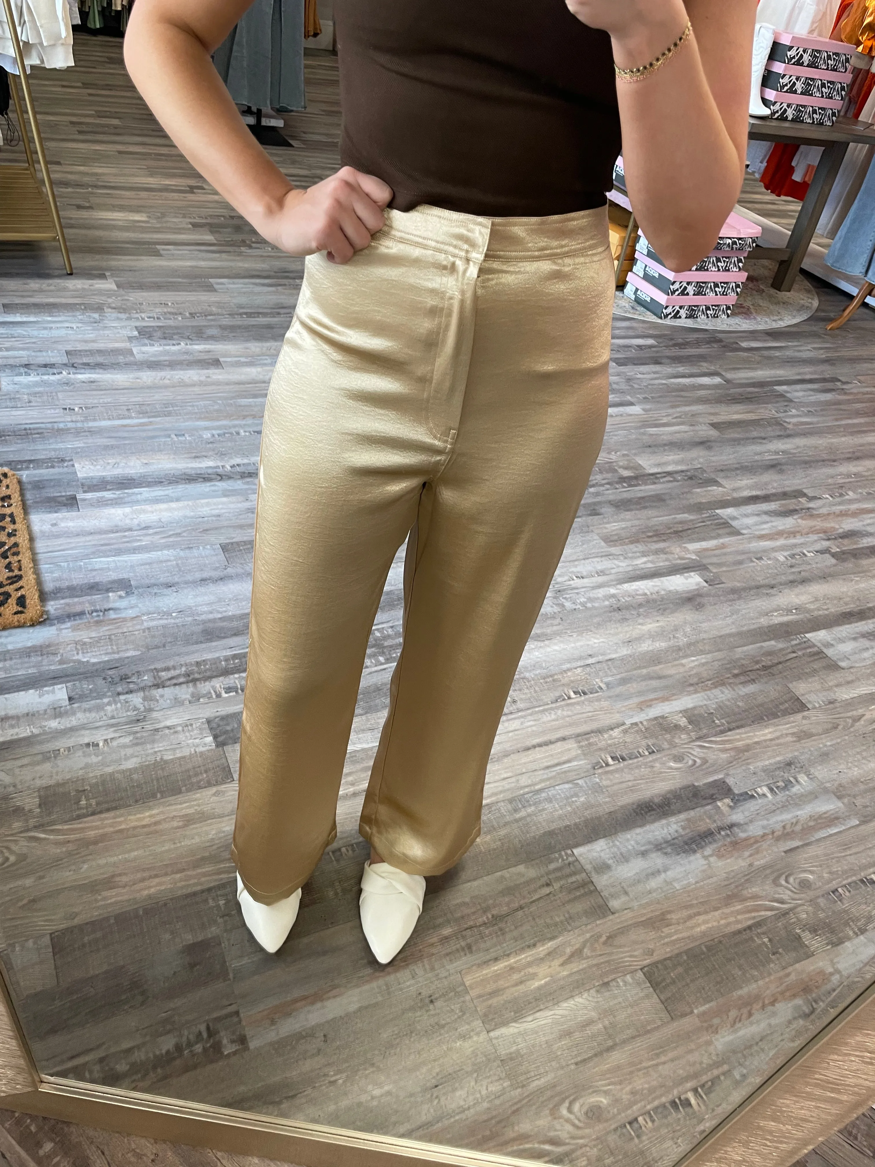 Satin Wide Leg Pant - Champagne