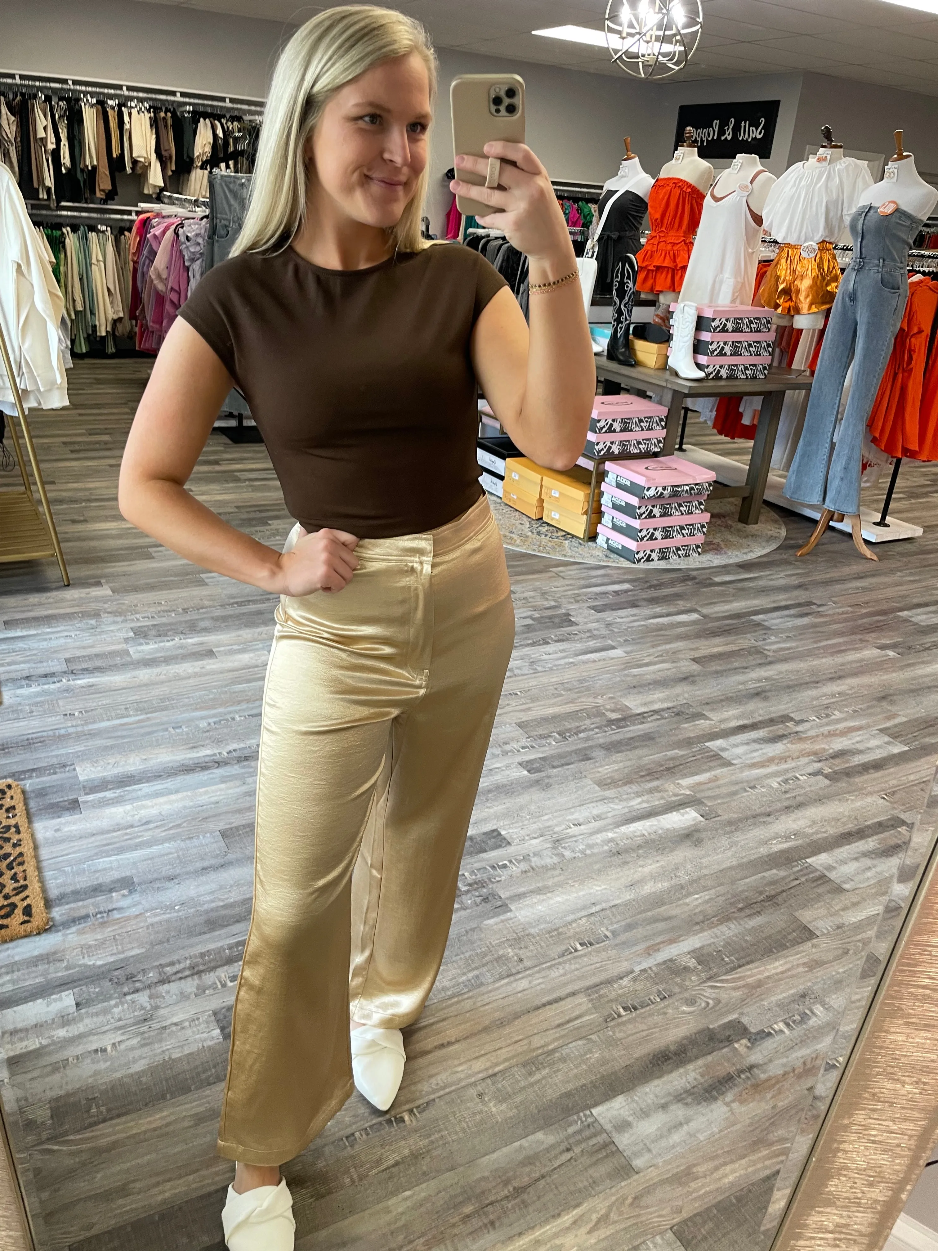 Satin Wide Leg Pant - Champagne