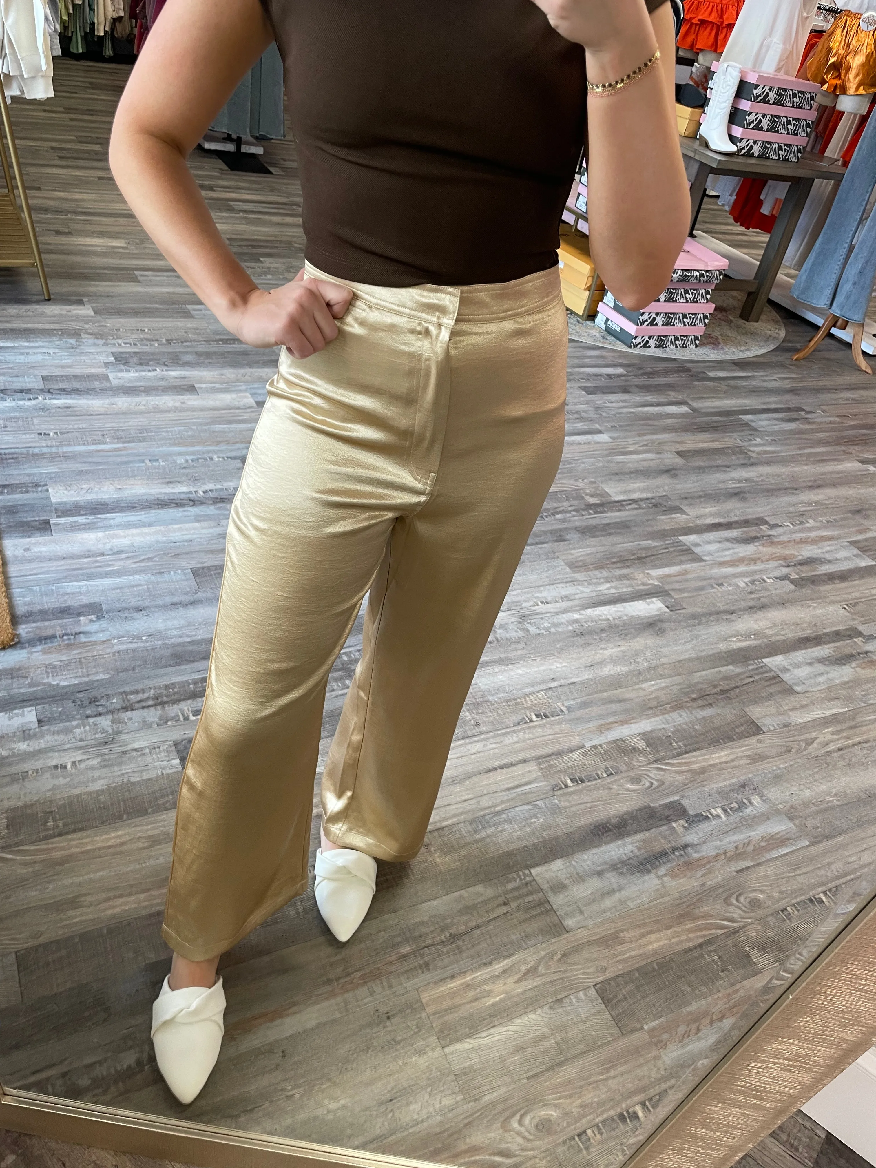 Satin Wide Leg Pant - Champagne