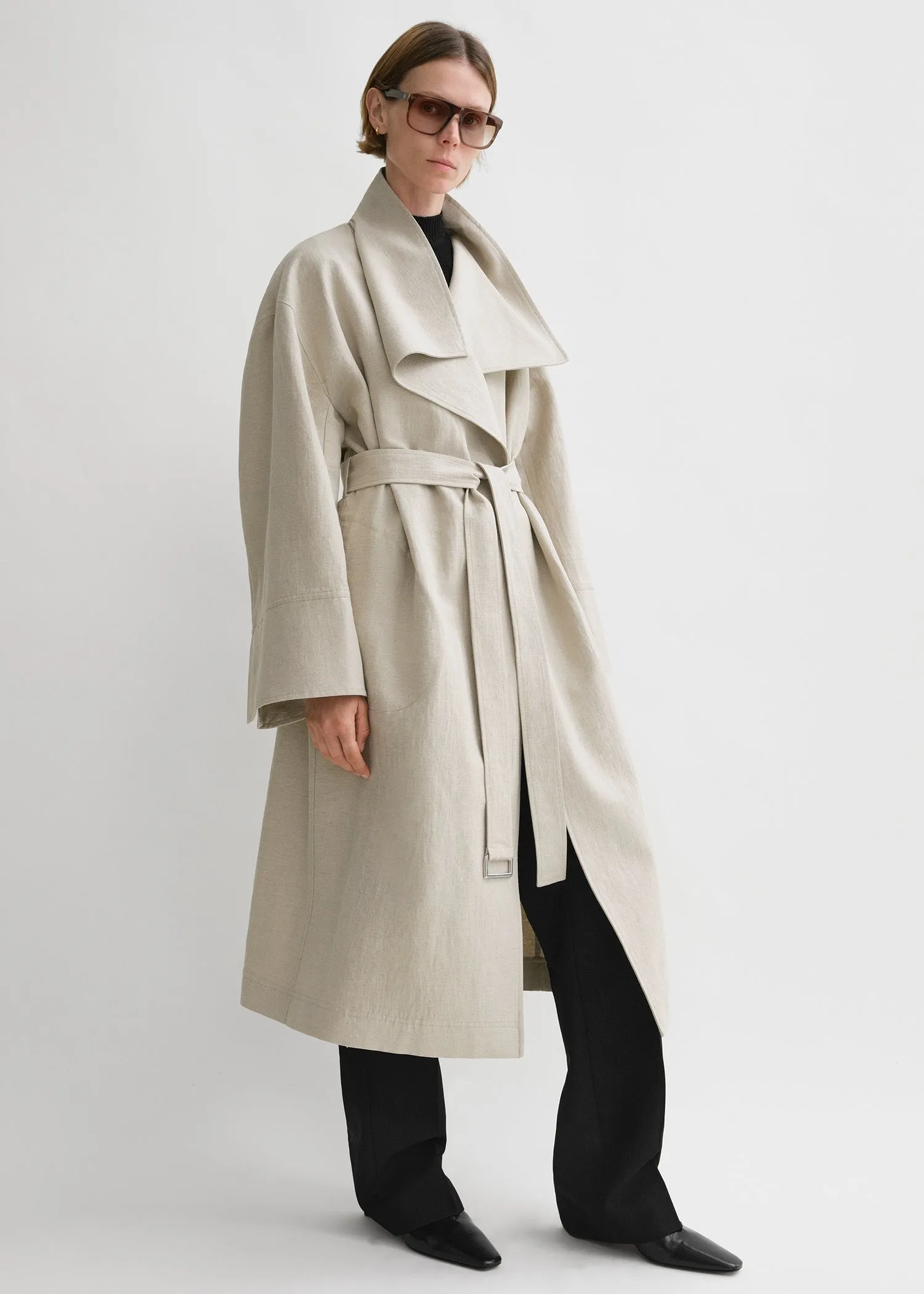 Signature linen-blend coat sand