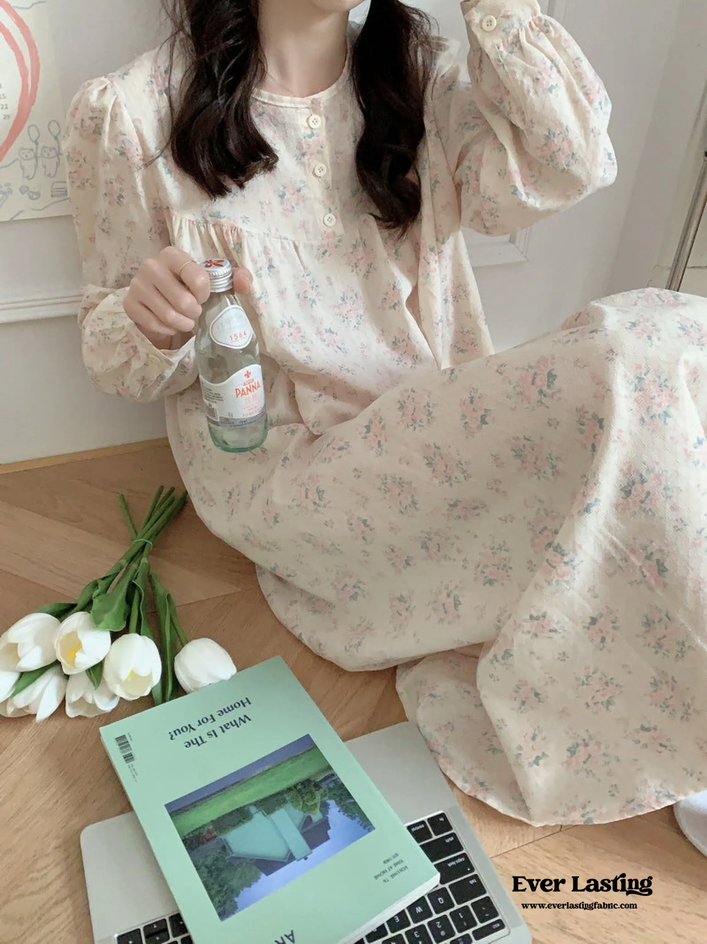 Soft Floral Pink Pajama Dress Set