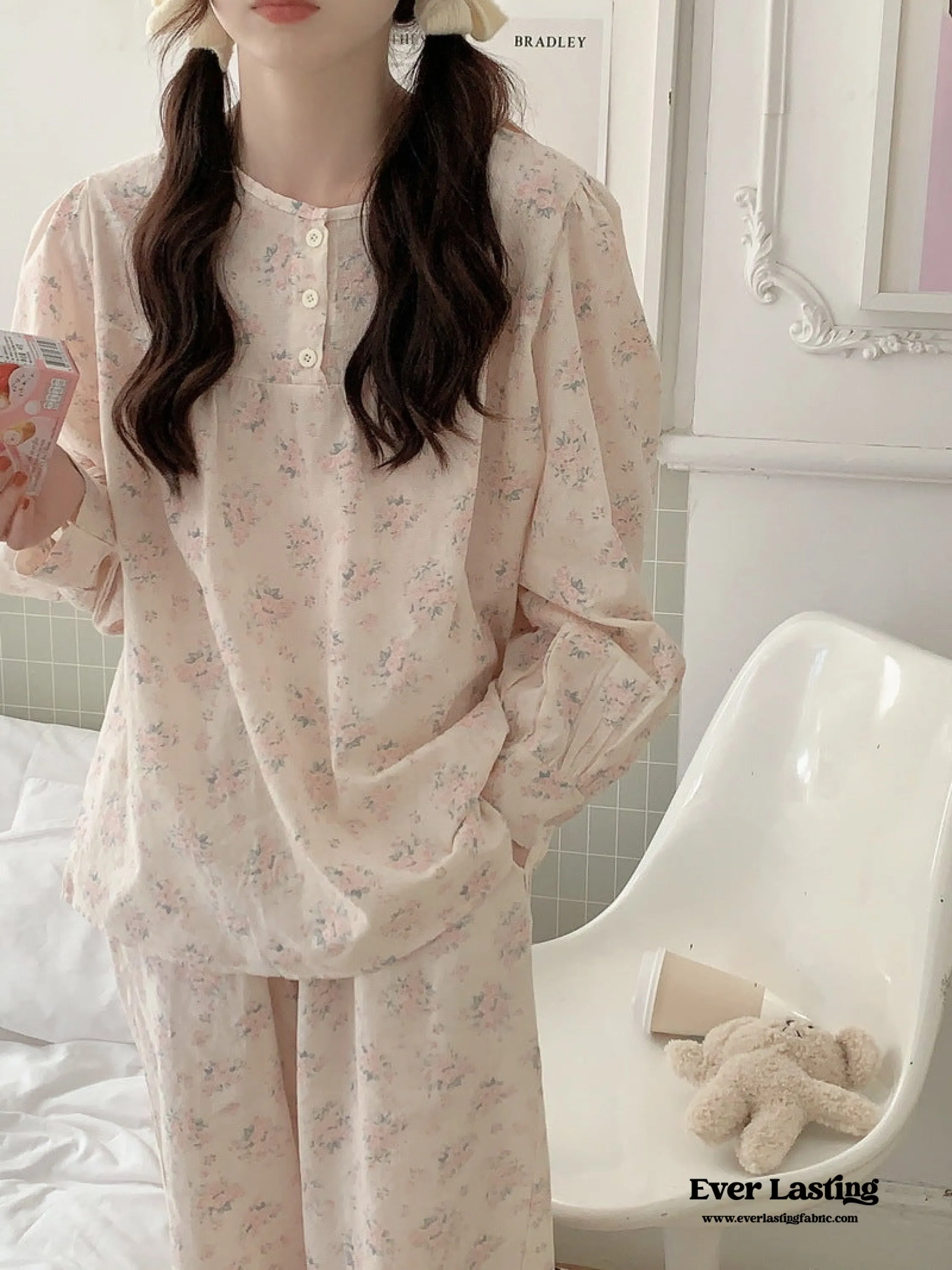 Soft Floral Pink Pajama Dress Set