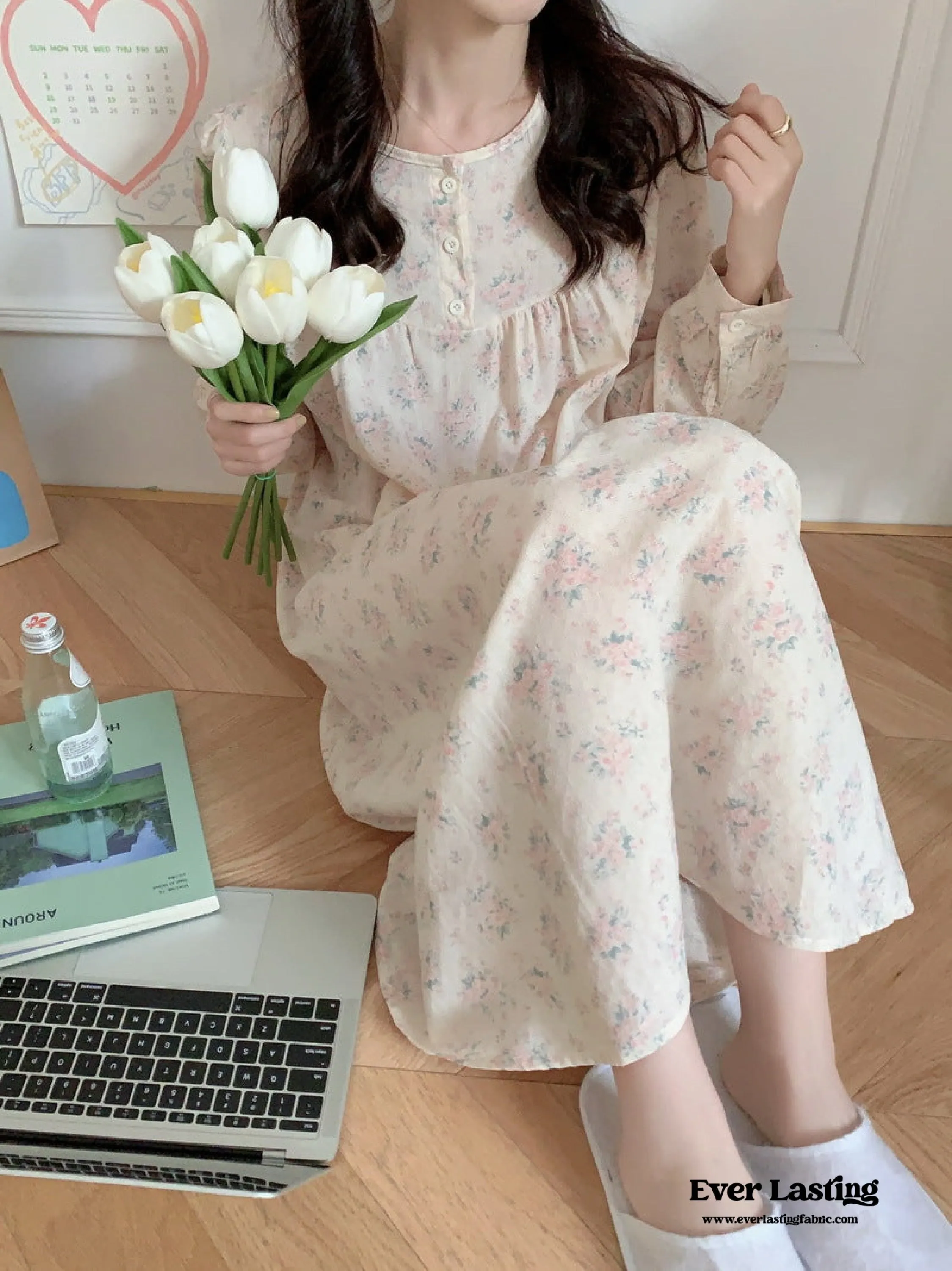 Soft Floral Pink Pajama Dress Set