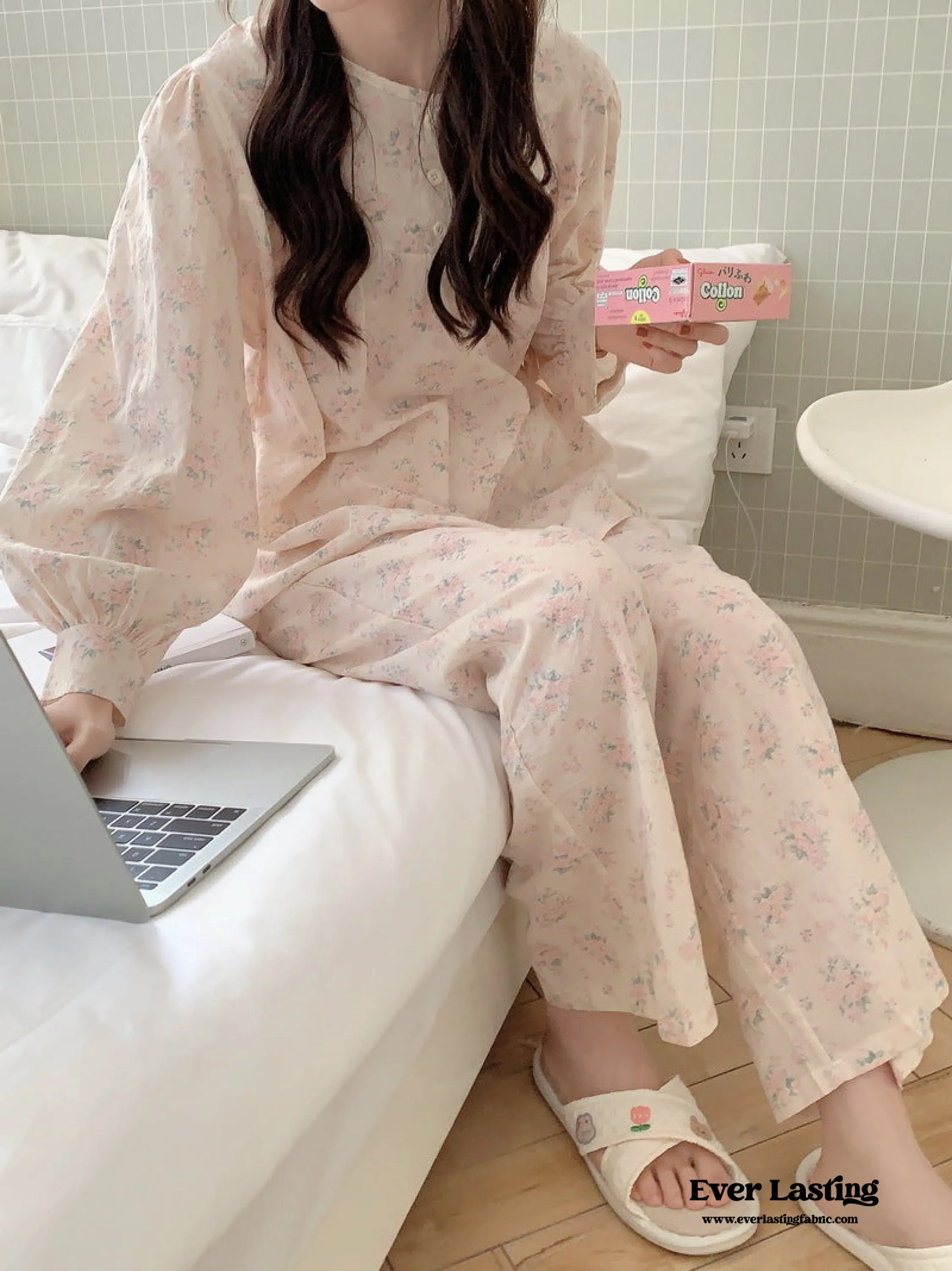 Soft Floral Pink Pajama Dress Set