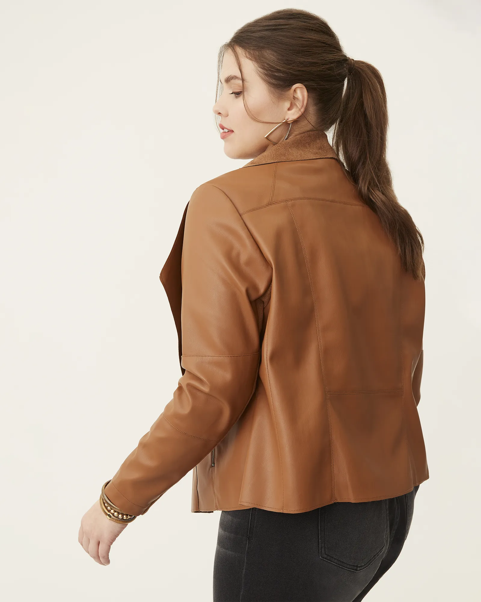 Thalia Faux Leather Draped Jacket | Saddle