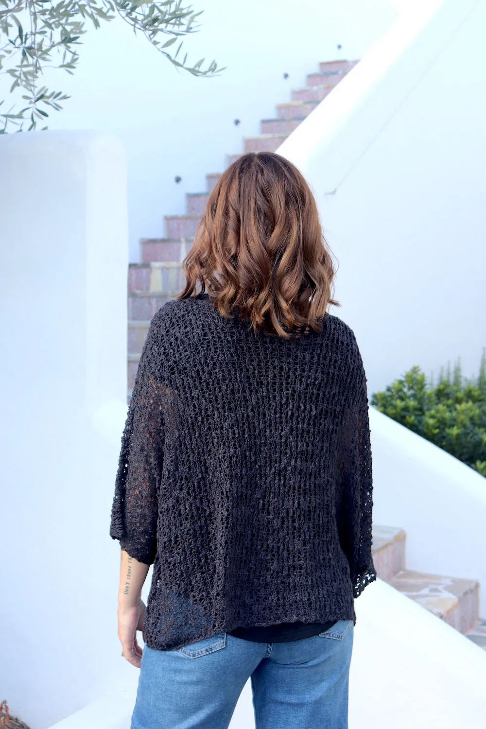 Travel Overlay Knit Top in Black