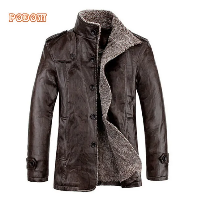 Vintage PU Leather Jackets Men's Winter Warm