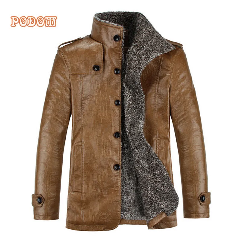 Vintage PU Leather Jackets Men's Winter Warm