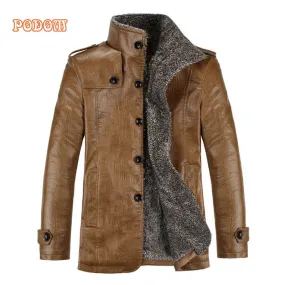 Vintage PU Leather Jackets Men's Winter Warm