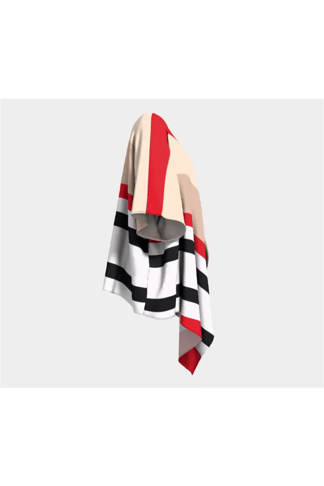 White Black & Red Striped Draped Kimono