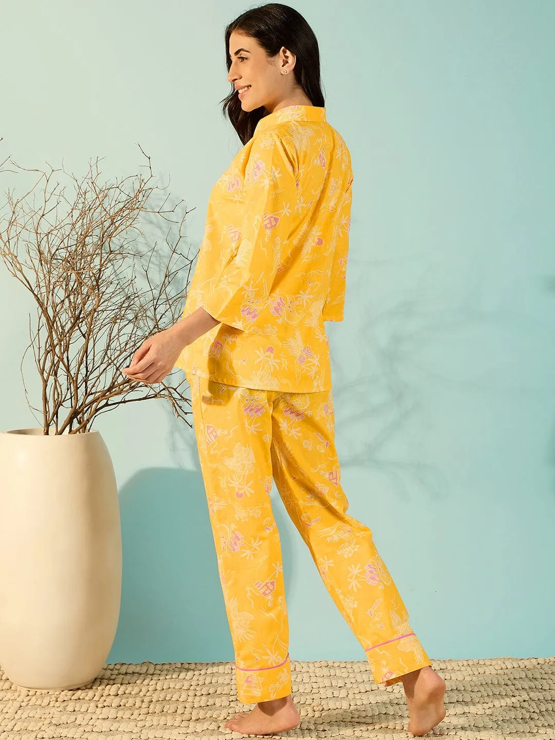 Women Radiant Yellow Relaxing Soft Cotton Pyjama Set