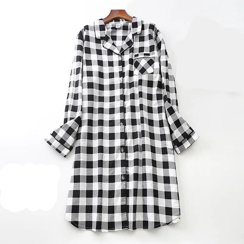 Womens Casual Long Sleeve Nightshirt Pocket, Turn Down Collar & Cuffs