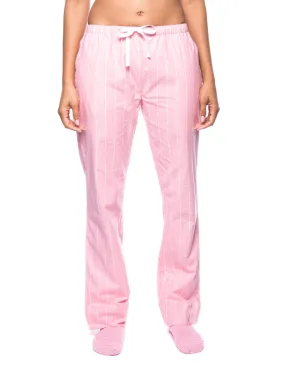 Womens Premium 100% Cotton Flannel Lounge Pants - Stripes Pink