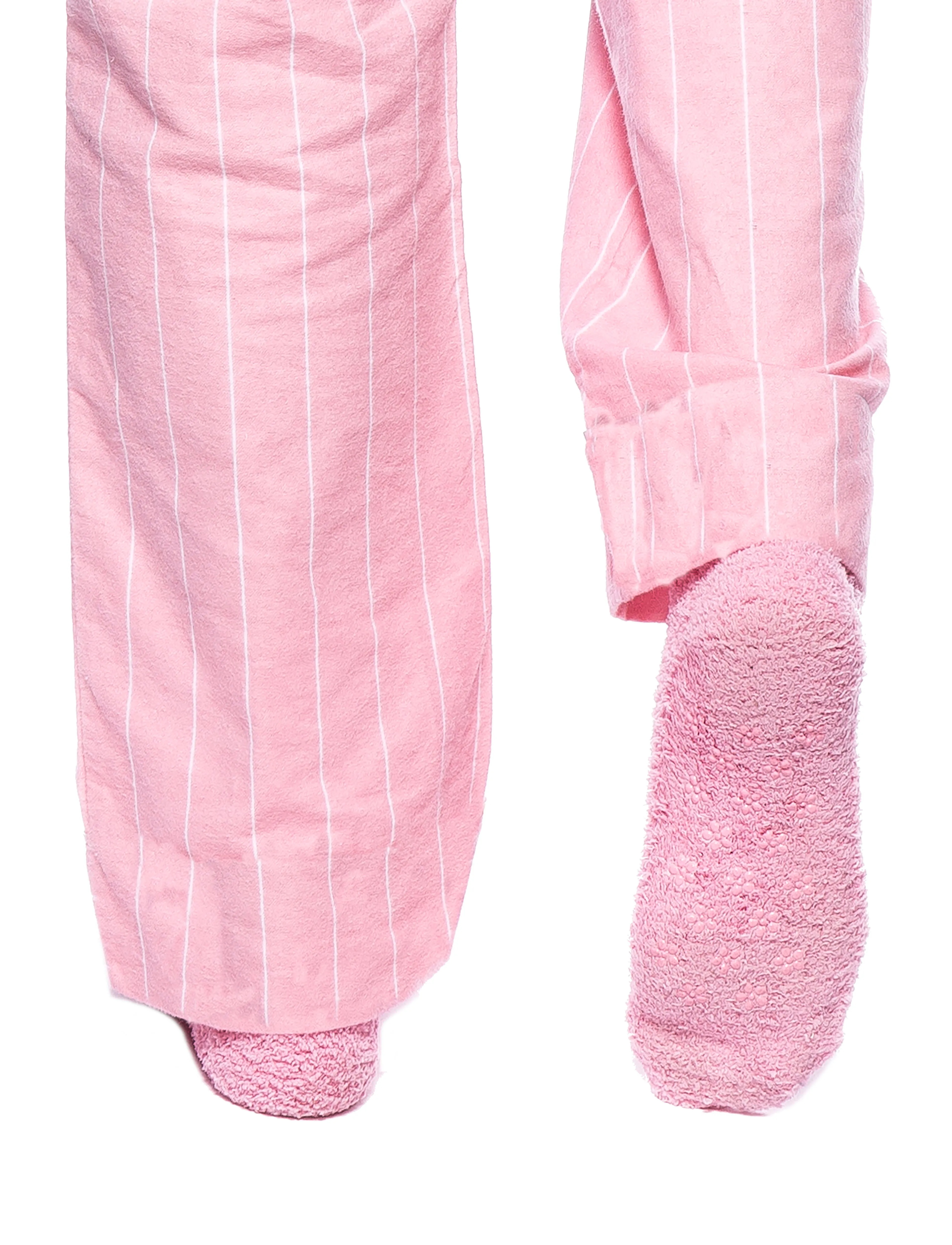 Womens Premium 100% Cotton Flannel Lounge Pants - Stripes Pink