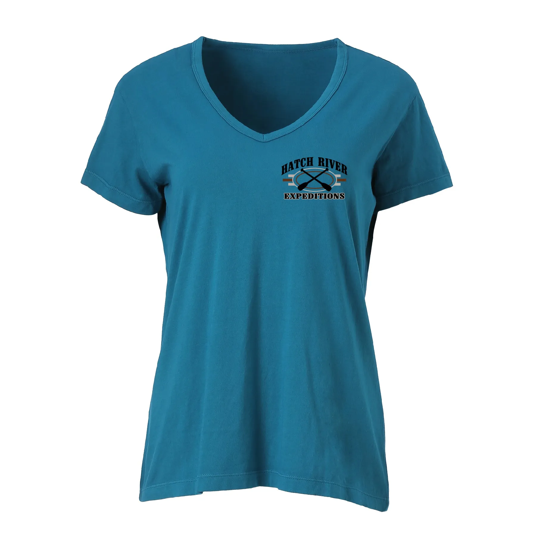 Women's Short Sleeve Vital V-Neck Tee w/Colorado River map - Ocean Depths (blue)