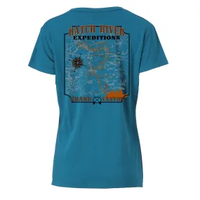 Women's Short Sleeve Vital V-Neck Tee w/Colorado River map - Ocean Depths (blue)